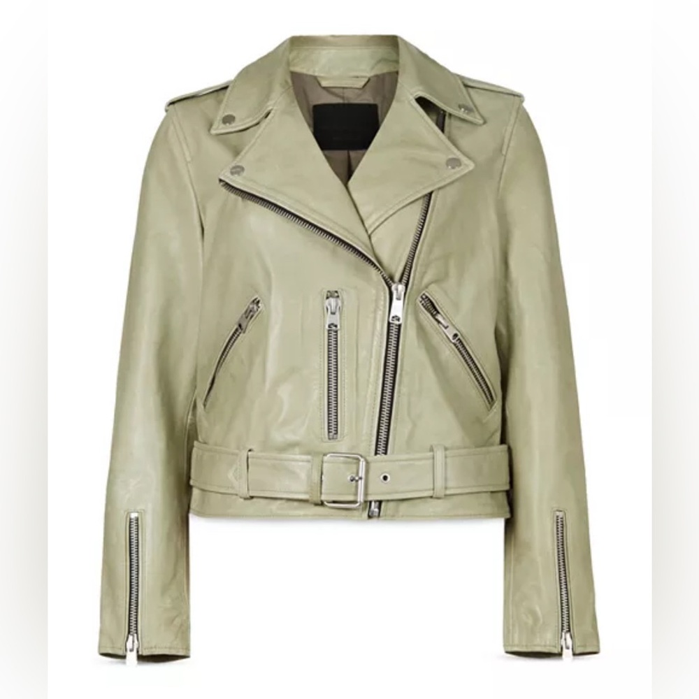 ALLSAINTS Balfern Leather Biker Jacket Size 2 In Green New - Picture 1 of 13